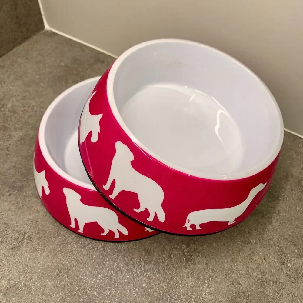 SET C. Wonder Hot Pink Dog Print Food Bowl Decorative Pet Bowls Anthropologie